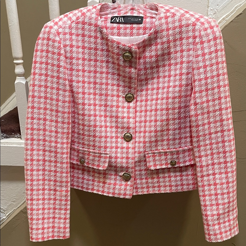 Zara Pink and Cream Checkered Jacket